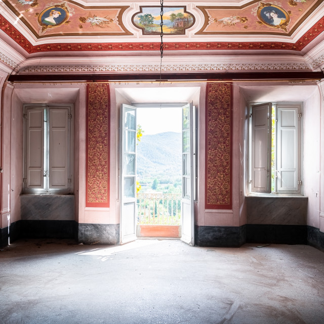 "Red Room in Abandoned Villa" by Roman Robroek - $30.80 "Red Room in Abandoned Villa" stock image