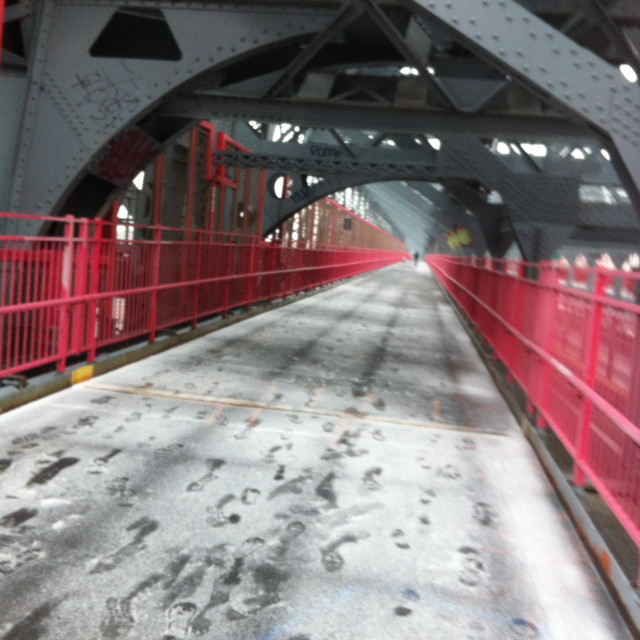 "Williamsburg Bridge path in the snow" by Aaron M Thompson PHOTO - $22.80 "Williamsburg Bridge path in the snow" stock image