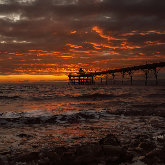 "Clevedon Pier Sunset" by Pete Griffiths - £10.00 "Clevedon Pier Sunset" stock image