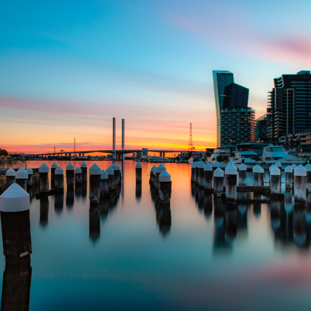 "Sunset over Docklands" by Mark Fox - £21.00 "Sunset over Docklands" stock image