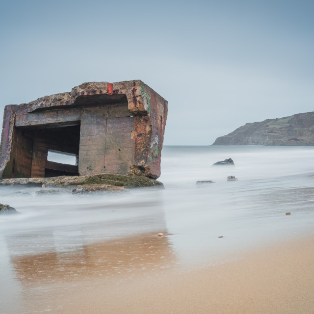 "Grey dusk over Cayton Bay, North Yorkshire" stock image