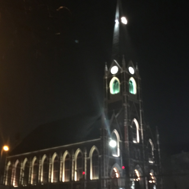 "Brooklyn Heights Cathedral at night." stock image