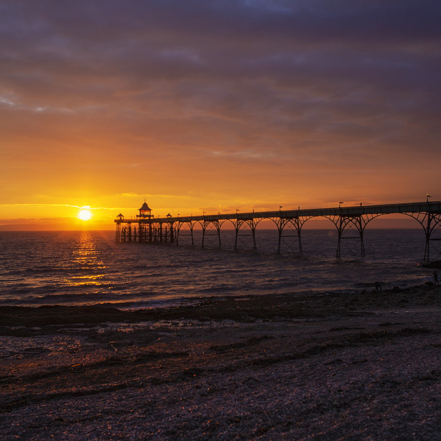 "Sunset over Clevedon Pier" by Pete Griffiths - £10.00 "Sunset over Clevedon Pier" stock image