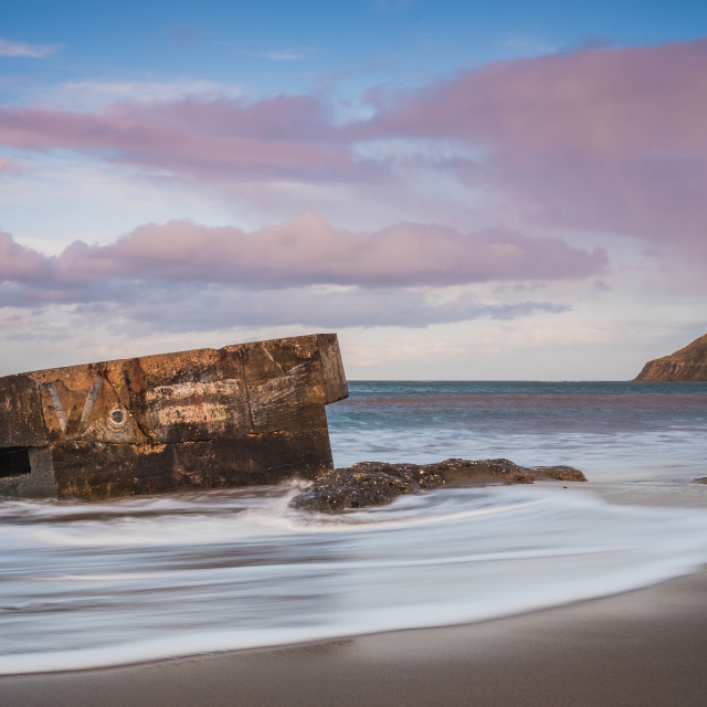 "Golden Hour pillboxes at Cayton Bay" stock image