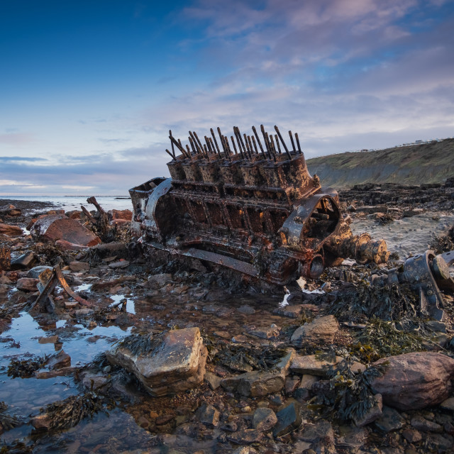 "Unusual ship remains at the hidden bay" stock image