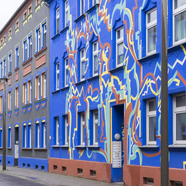 "colourfully painted houses in Otto-Richter-Str" stock image