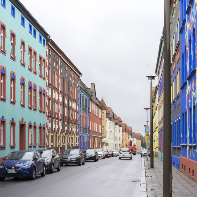 "colourfully painted houses in Otto-Richter-Str" stock image