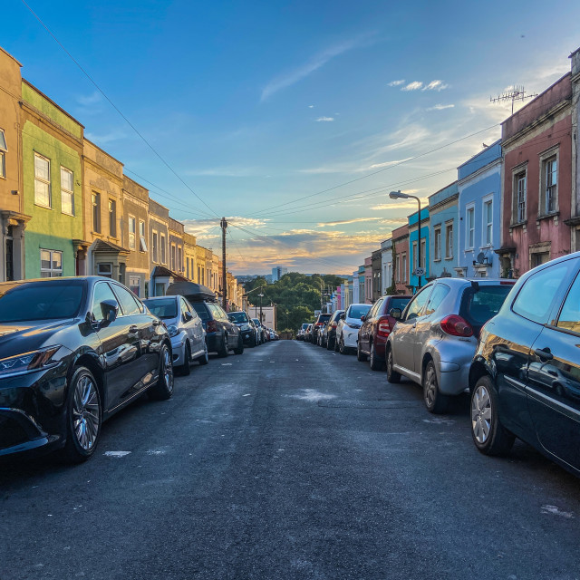 "Sunset over suburbia" stock image