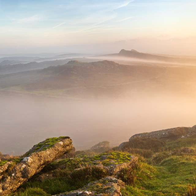 "Hay Tor Misty Morning" by Bruce Little - £20.00 "Hay Tor Misty Morning" stock image
