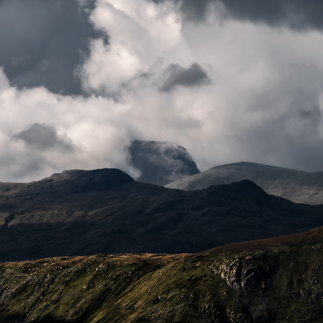 "Swirling Clouds around Great Gable." stock image