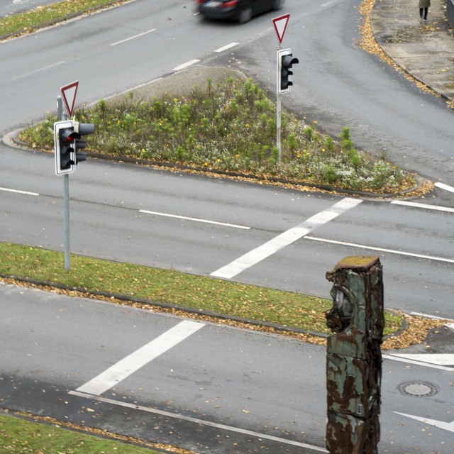 "Sculpture "Traffic Jam" by Jürgern Heckmanns in Herford" stock image