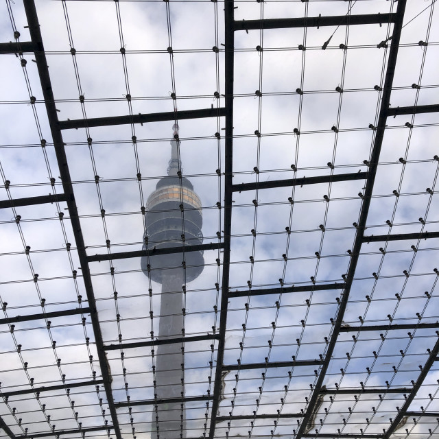 "Olympic tower seen through the iconic olympic roof" stock image