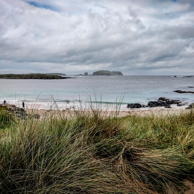 "Sand dunes at Bosta beach, Outer Hebrides." stock image