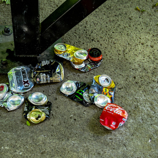 "Squashed to Recycle Cans" stock image
