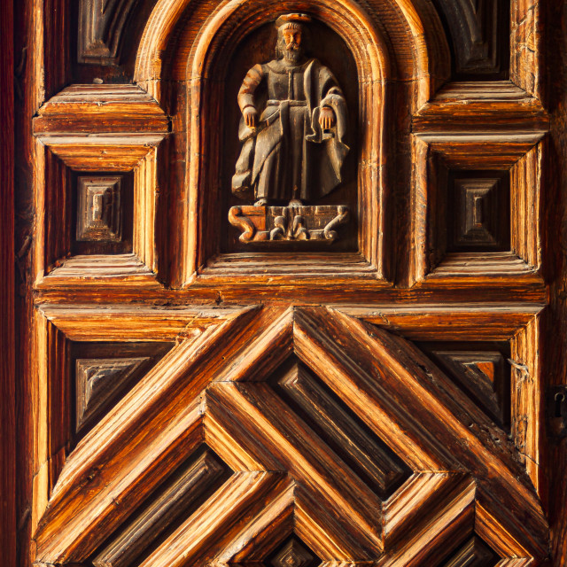 "San Pedro and San Pablo Temple (Wood Door)" stock image