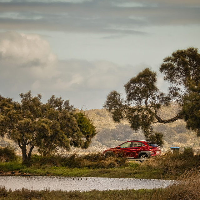 "Red Car in Paradise" stock image