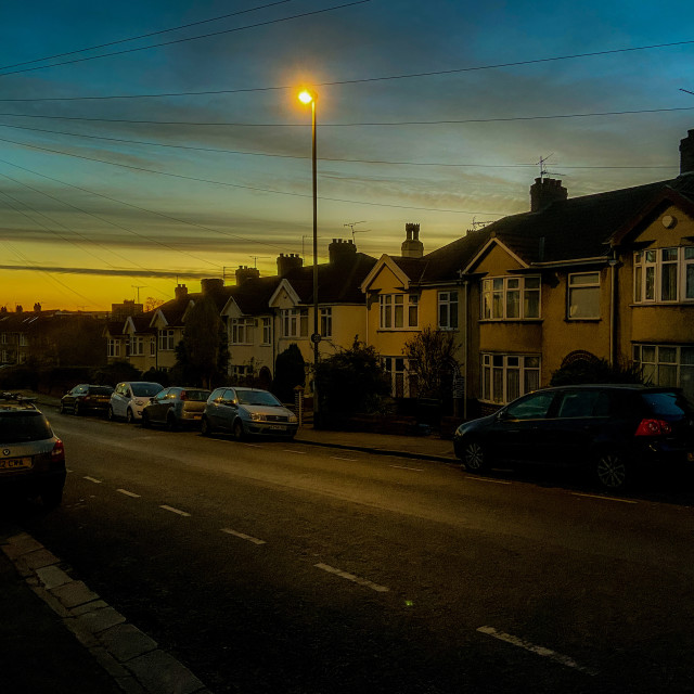 "Sunrise over suburbia" stock image