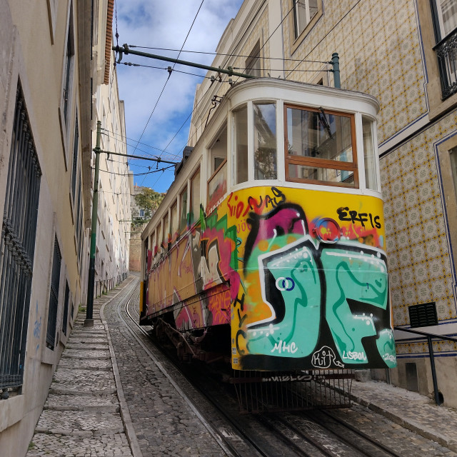 "Steep Incline Hill Tram in Lisbon" stock image