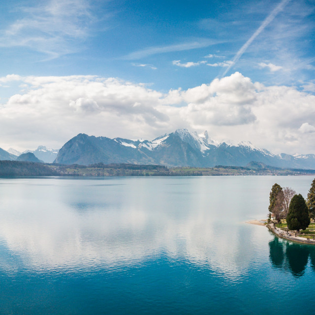 "Aerial view of Parkhotel in Gunten, Switzerland" stock image