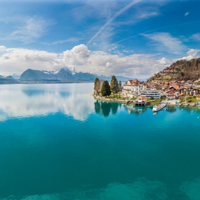 "Aerial view of Parkhotel in Gunten, Switzerland" stock image