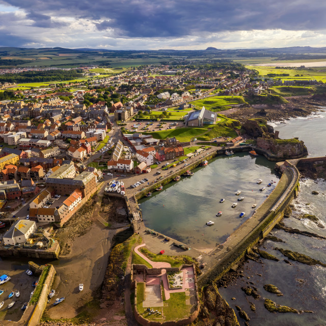 "Aerial view of Dunbar Battery in East Lothian" stock image