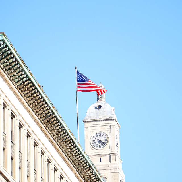 "Old Glory Over Davenport" by BTG Photographer - $3.09 "Old Glory Over Davenport" stock image