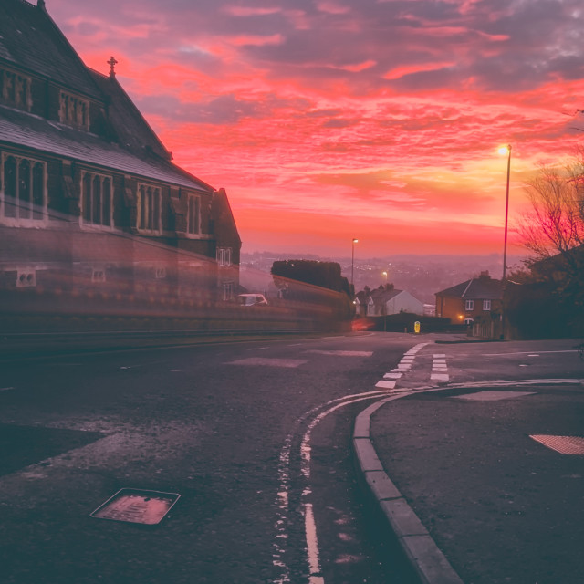 "Sunrise over suburbia" stock image