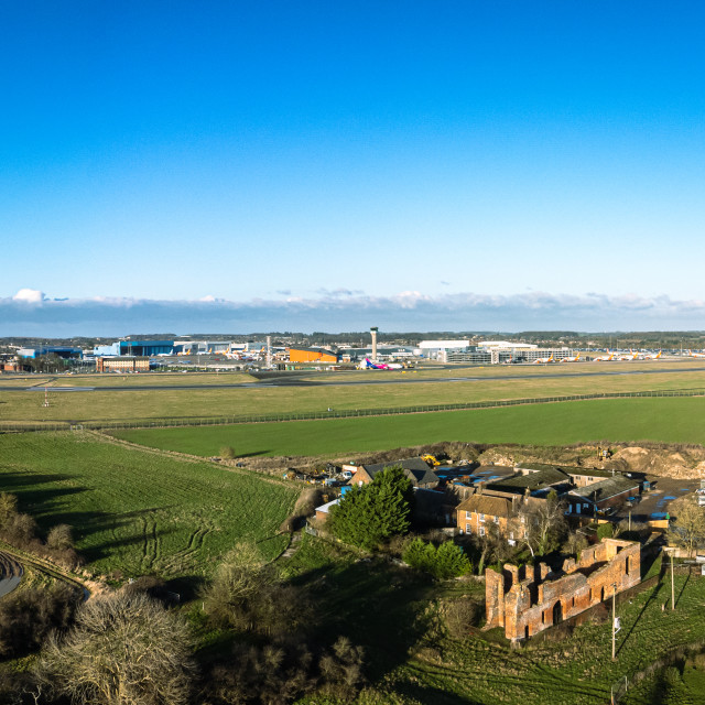 "Someries Castle & Luton Airport Panorama" stock image