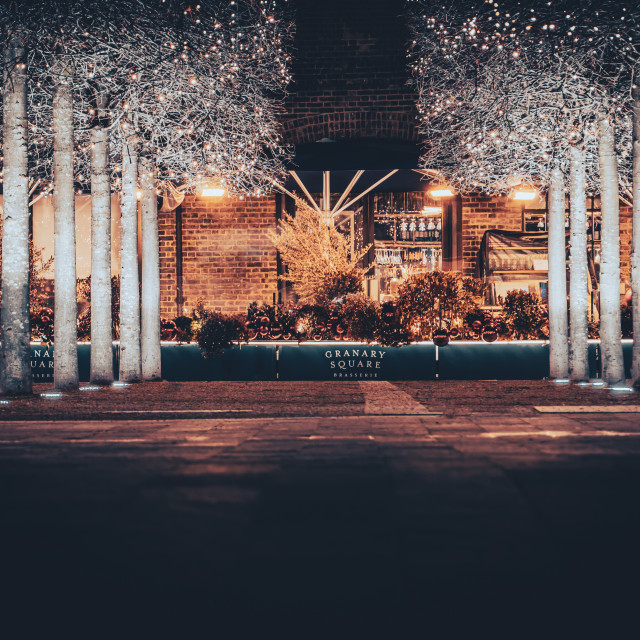 "Granary Square Brasserie Winter Night" stock image