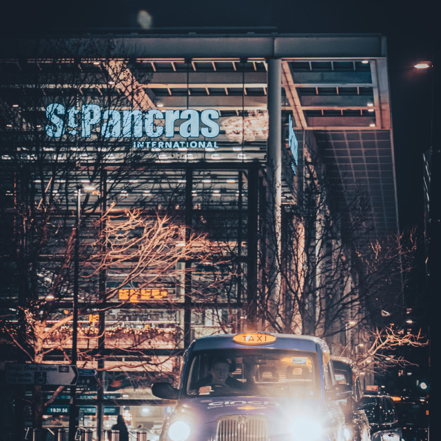 "St Pancras International Night Black Cabs" stock image