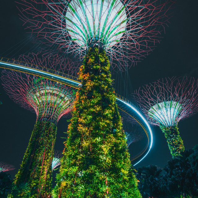 "Beautiful Night Urban Cityscape of Unique Art Fixture" stock image