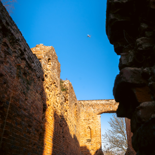 "Someries Castle Plane Passing Over" stock image