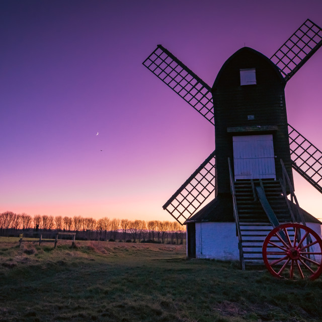 "Pitstone Windmill Candy Sherbet Sky with Drone" stock image