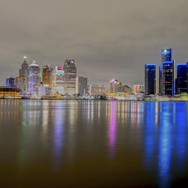 "Detroit Nightscape" by Carlos A Esquivel - $24.26 "Detroit Nightscape" stock image