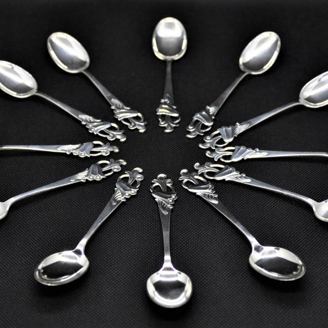 "Thorvald Marthinsen 830S Silver Bluebell Coffee Spoon" stock image