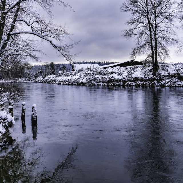 "Snowy Snoqualmie River in Fall City" by Last Lite Photography - $36.90 "Snowy Snoqualmie River in Fall City" stock image