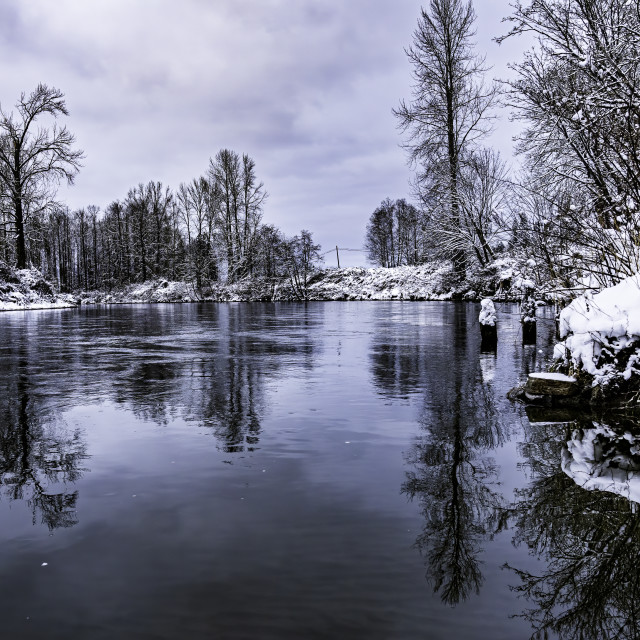 "Snowy Snoqualmie River in Fall City" stock image