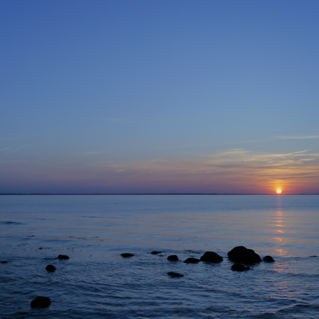 "Sunset, blue hour on the beach of the Baltic Sea, Poel island, Mecklenburg-Western Pomerania, Germany, Sonnenuntergang, Blaue Stunde an der Ostsee, Insel Poel, Mecklenburg-Vorpommern, Deutschland, Europa" stock image