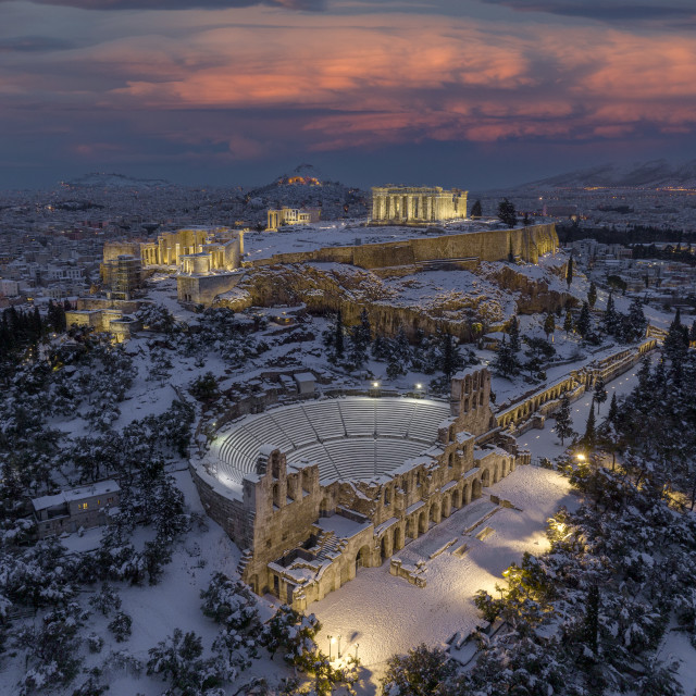 "The snowed Acropolis at night" by Dimitris Tzankatian - $118.32 "The snowed Acropolis at night" stock image