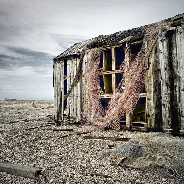 "Ramshackled Fishermans Hut. Dungeness, England" stock image