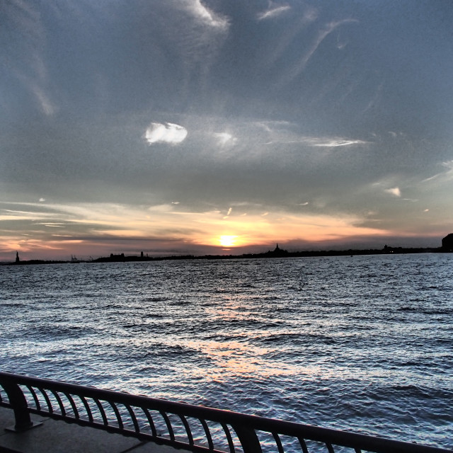 "NYC Harbor Sunset" stock image