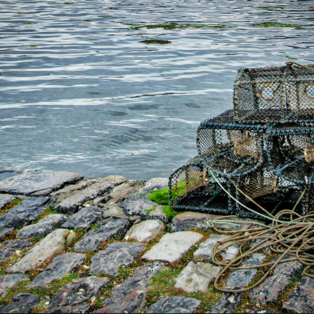 "Lobster pots in the harbour" stock image