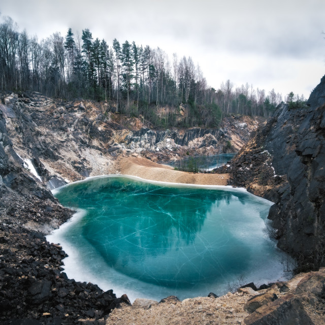 "Frozen pond in the limestone mine" stock image