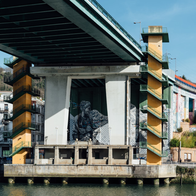 "Bridge of La Salve in Bilbao besides Guggenheim Museum" stock image
