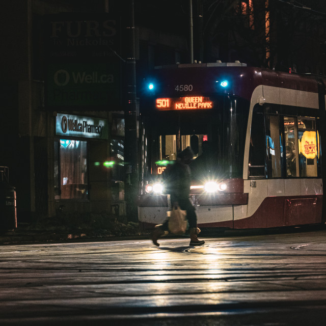 "Toronto Street Car 501 at Night" stock image