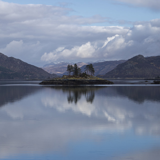 "Plockton and the Wee Island on a Calm Day in Winter" stock image