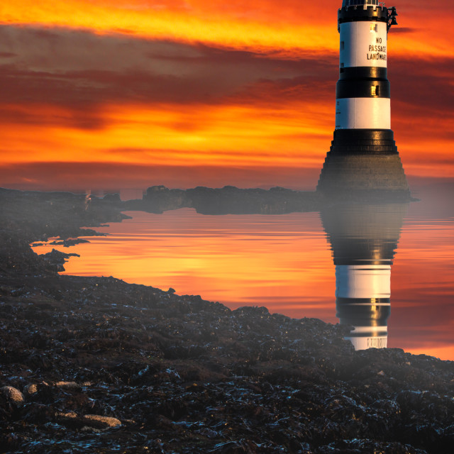 "Penmon Lighthouse sunset.tif" stock image