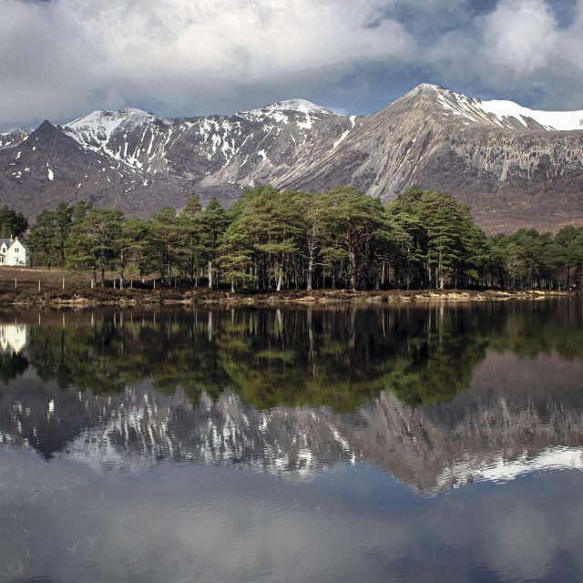 "Reflections, Beinn Eighe & Loch Clair, Scottish Highlands" stock image