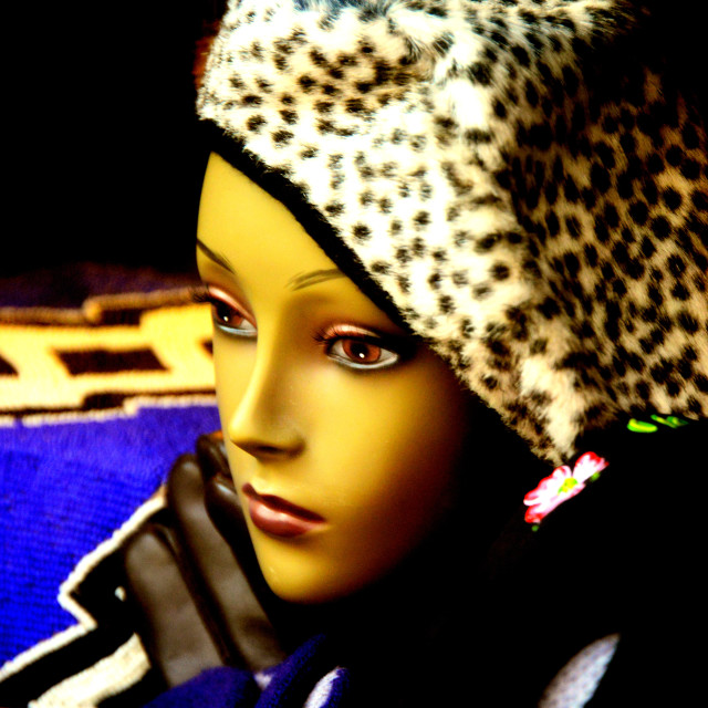 "mannequin with a tiger hat" by Amit Mendelsohn - £50.00 "mannequin with a tiger hat" stock image