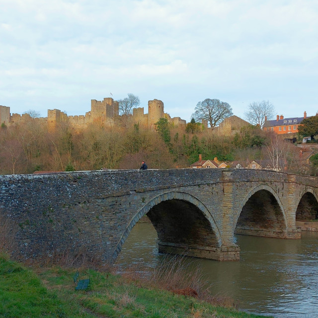 "Ludlow Castle, seen from Dinham Bridge and the River Teme" stock image